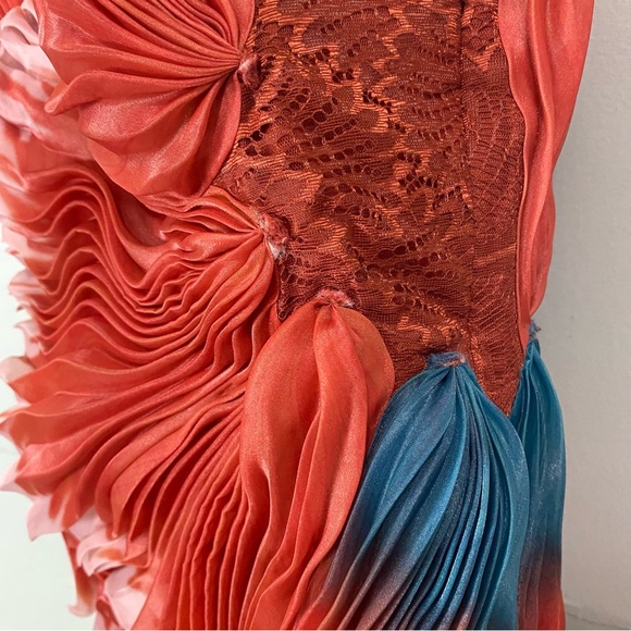 Anthropologie Geisha Designs 3D Floral Asymmetrical Dress Orange Medium - Picture 6 of 12